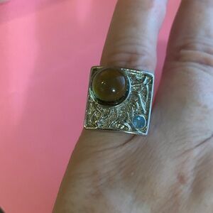 Artisan Silver and Brown Gemstone Ring